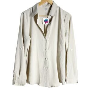 Odosalli Sand Cream Lightweight Long Sleeve Button Up Shirt Size Medium